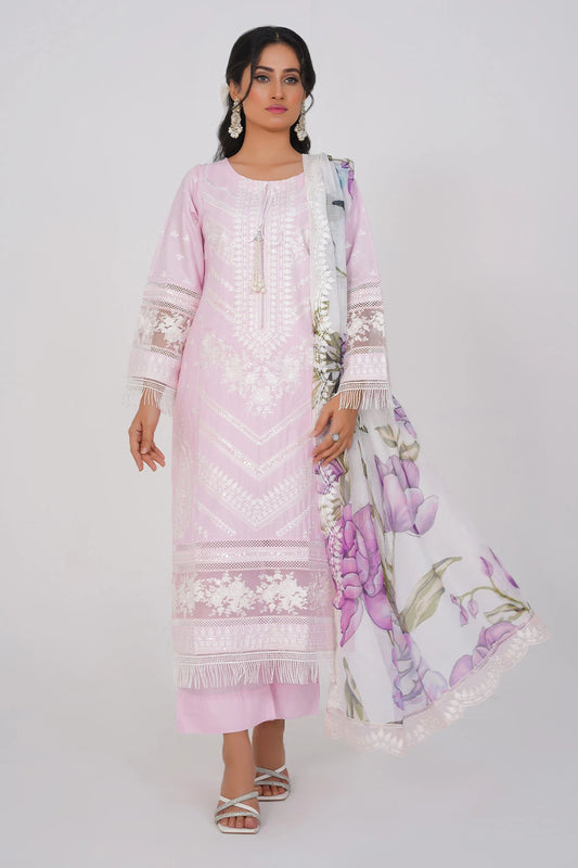 Baby Pink Laiba Luxe Embroidered Cotton Suit