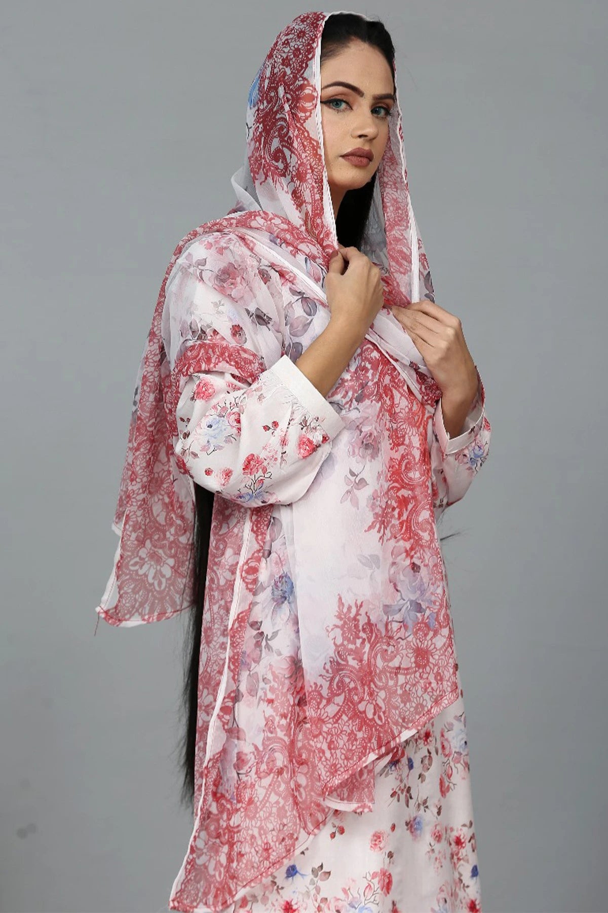 Linen Cream Peach Floral Printed Palazzo Suit