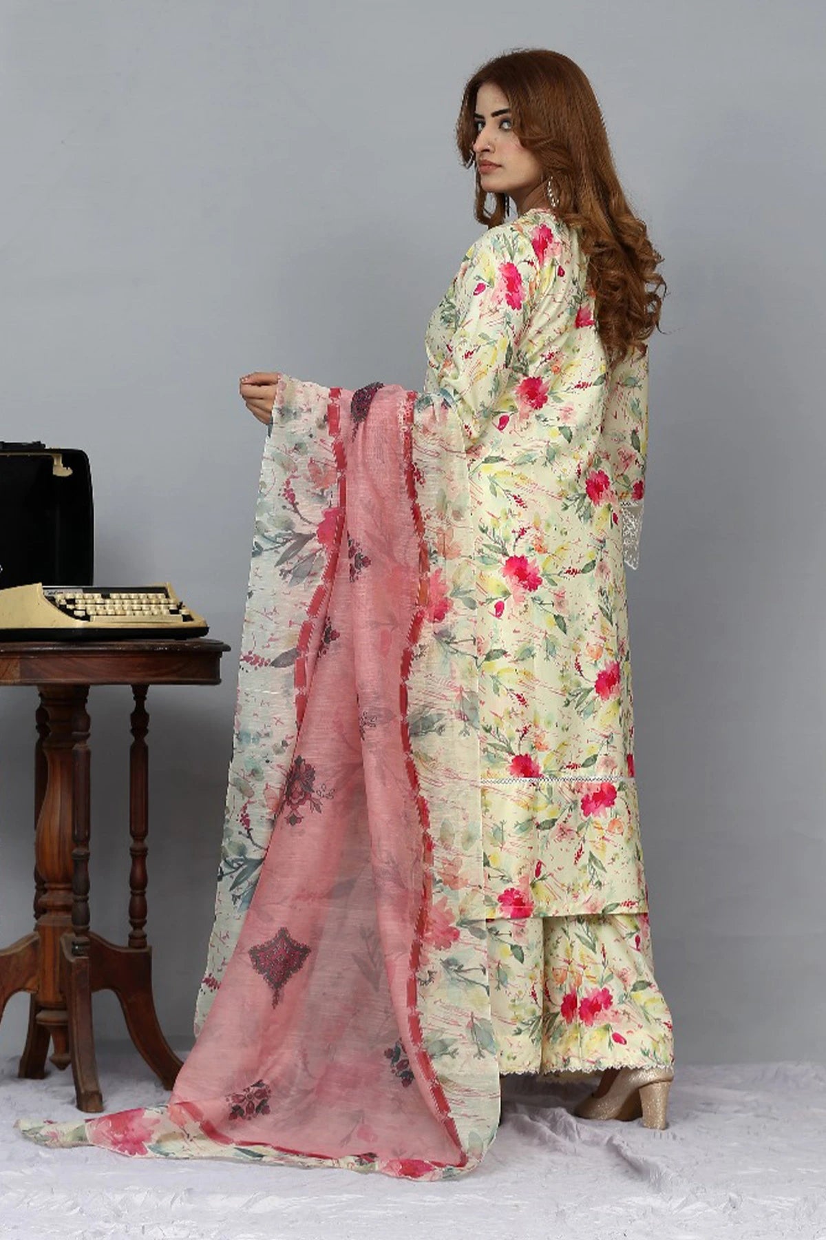 Floral Radiance Yellow & Pink Linen Printed Palazzo Suit