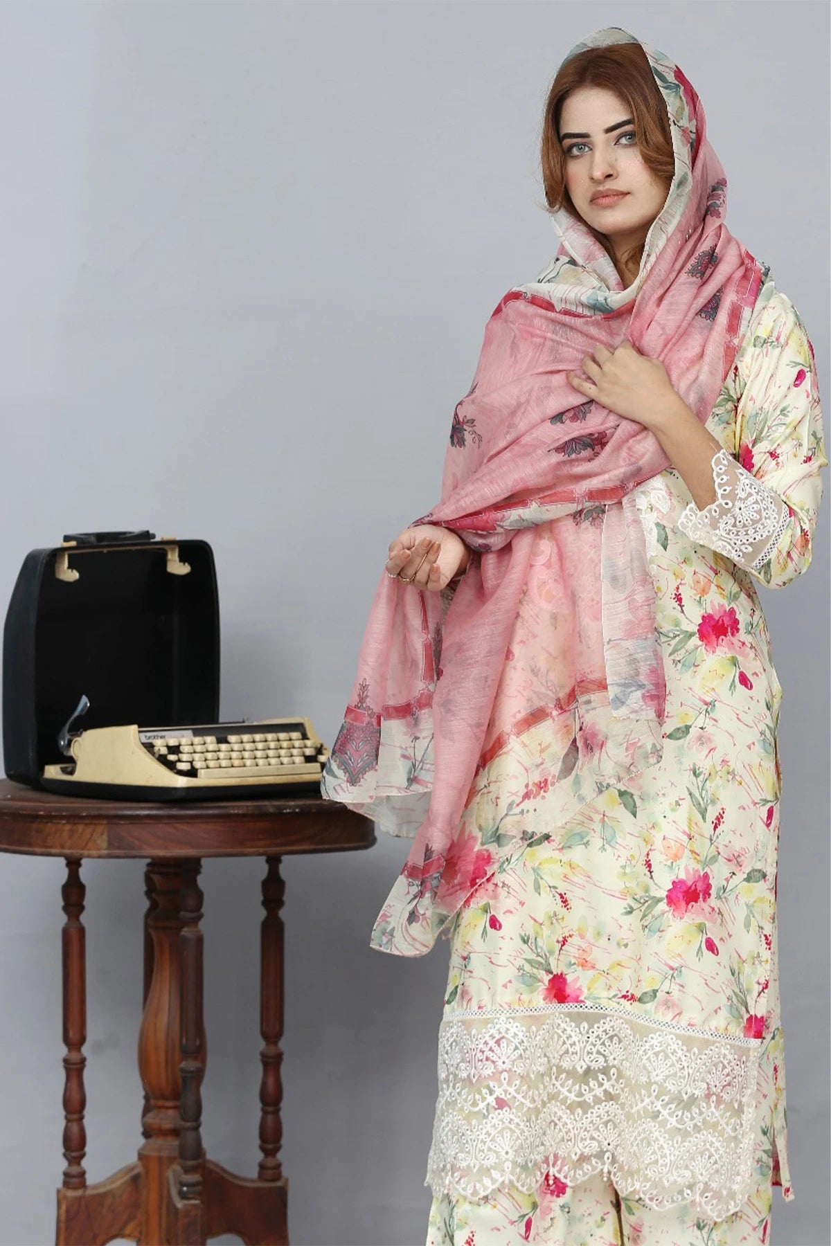 Floral Radiance Yellow & Pink Linen Printed Palazzo Suit