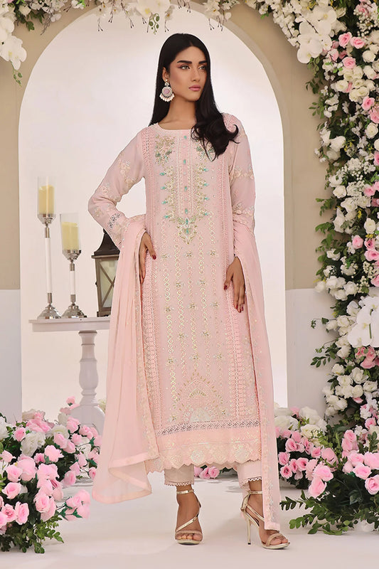 Asiyah-E-Bahar  Baby Pink Embroidered Laced Suit