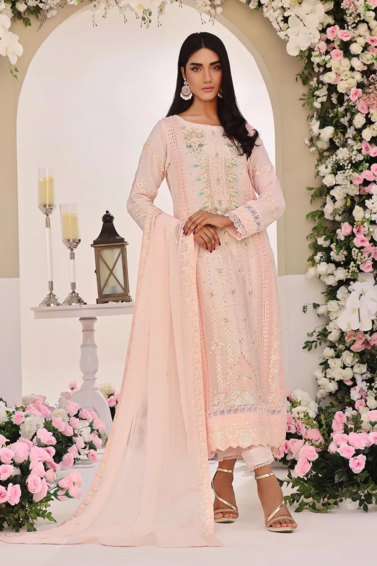 Asiyah-E-Bahar Baby Pink Embroidered Laced Suit