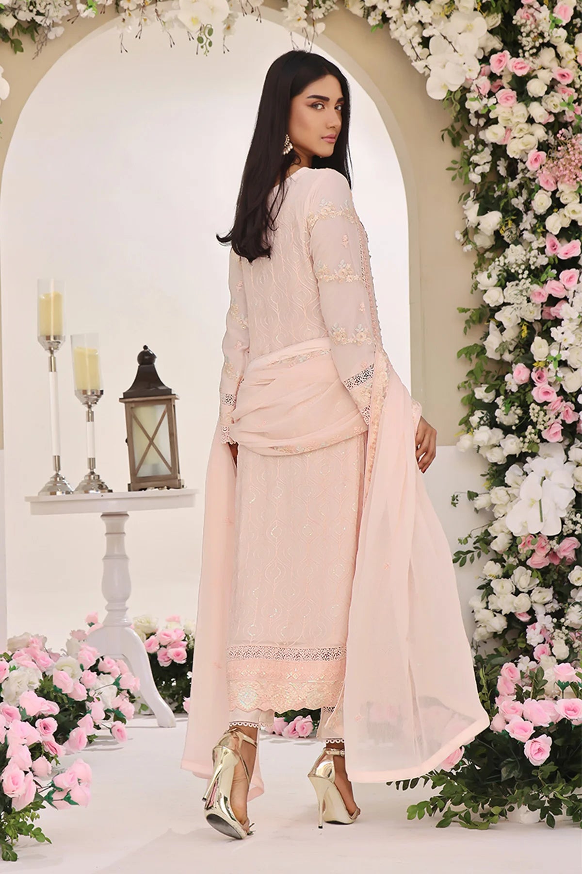 Asiyah-E-Bahar Baby Pink Embroidered Laced Suit