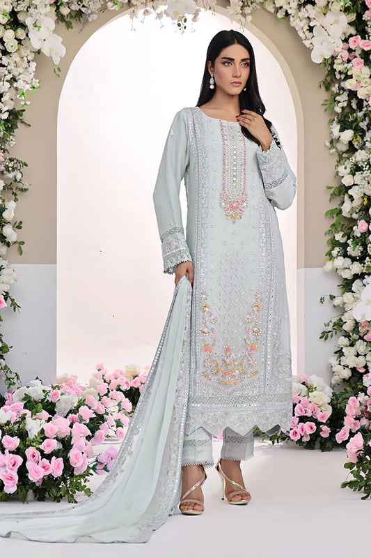 Asiyah-E-Bahar Grey Embroidery Laced Suit