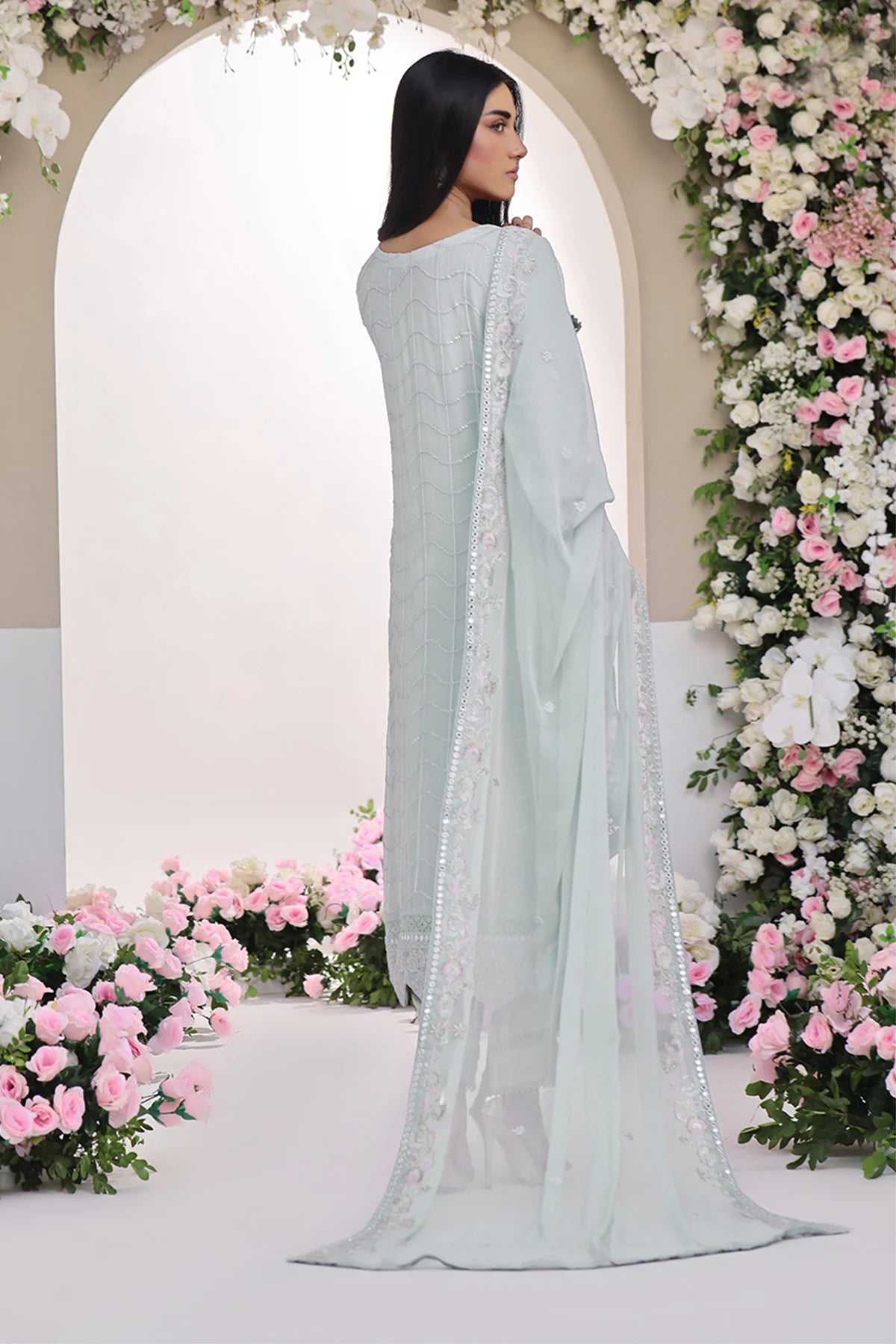 Asiyah-E-Bahar Grey Embroidery Laced Suit