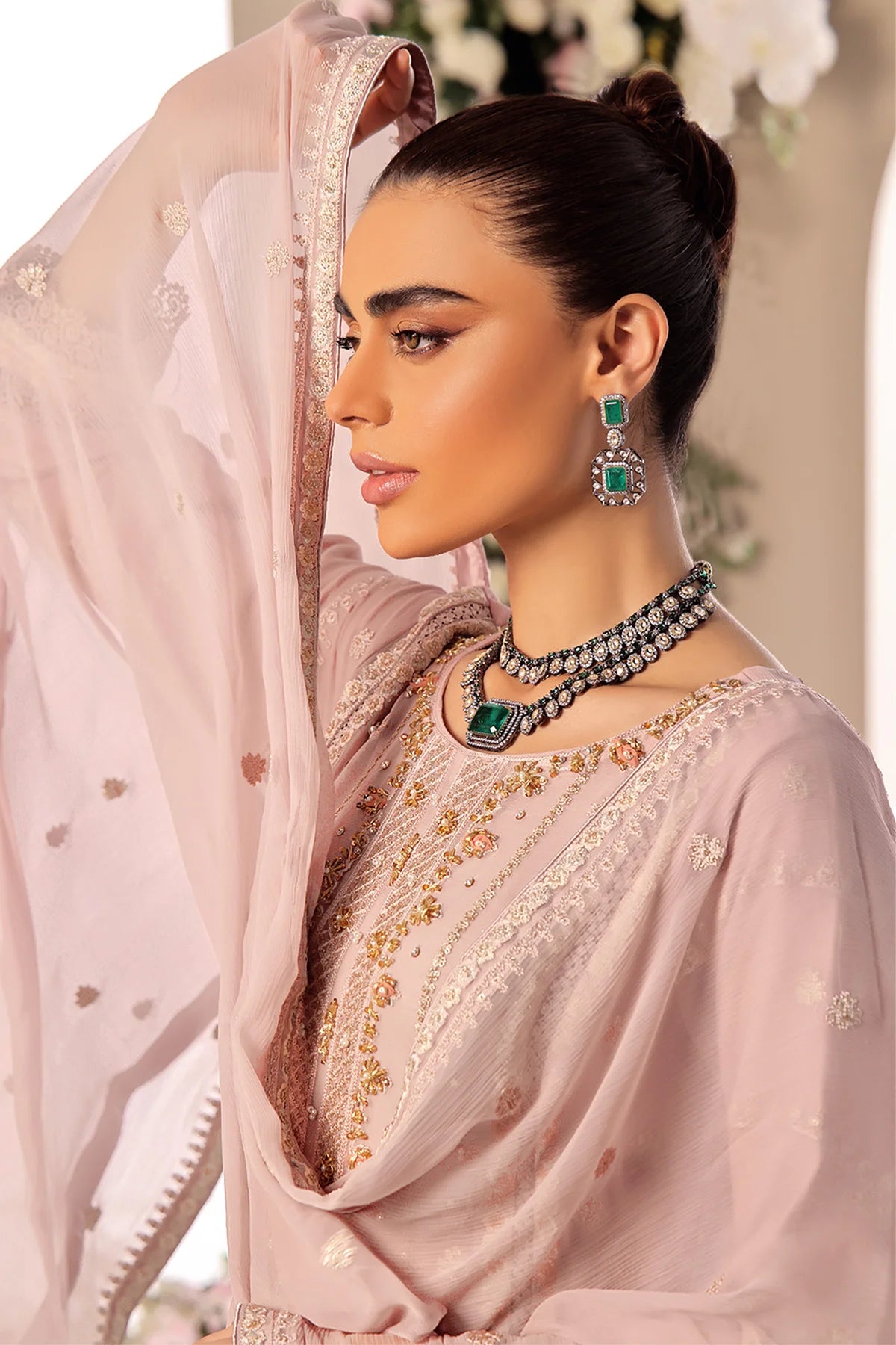 Asiyah-E-Bahar Dusky Pink Embroidery Laced Suit