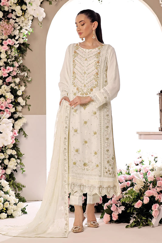 Asiyah-E-Bahar Off White Embroidery Laced Suit