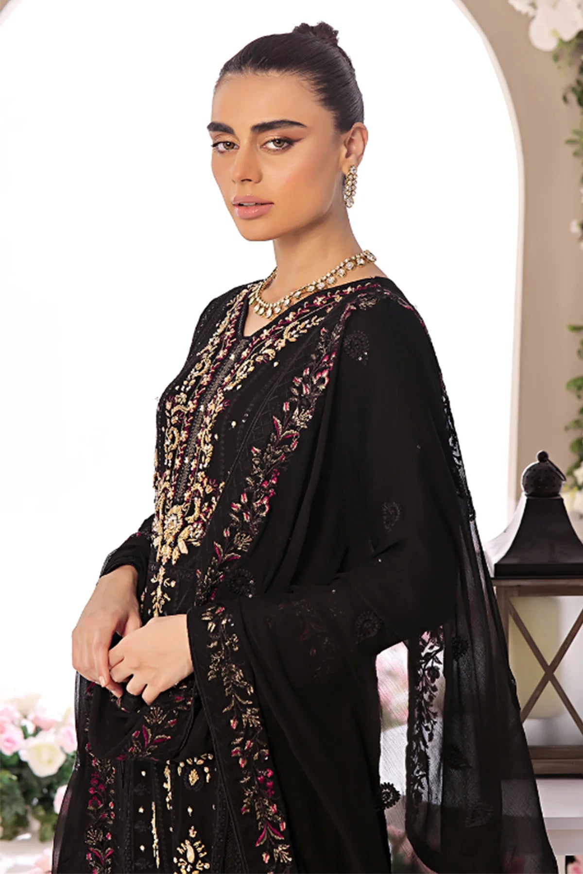 Asiyah-E-Bahar Black Embroidery Laced Suit