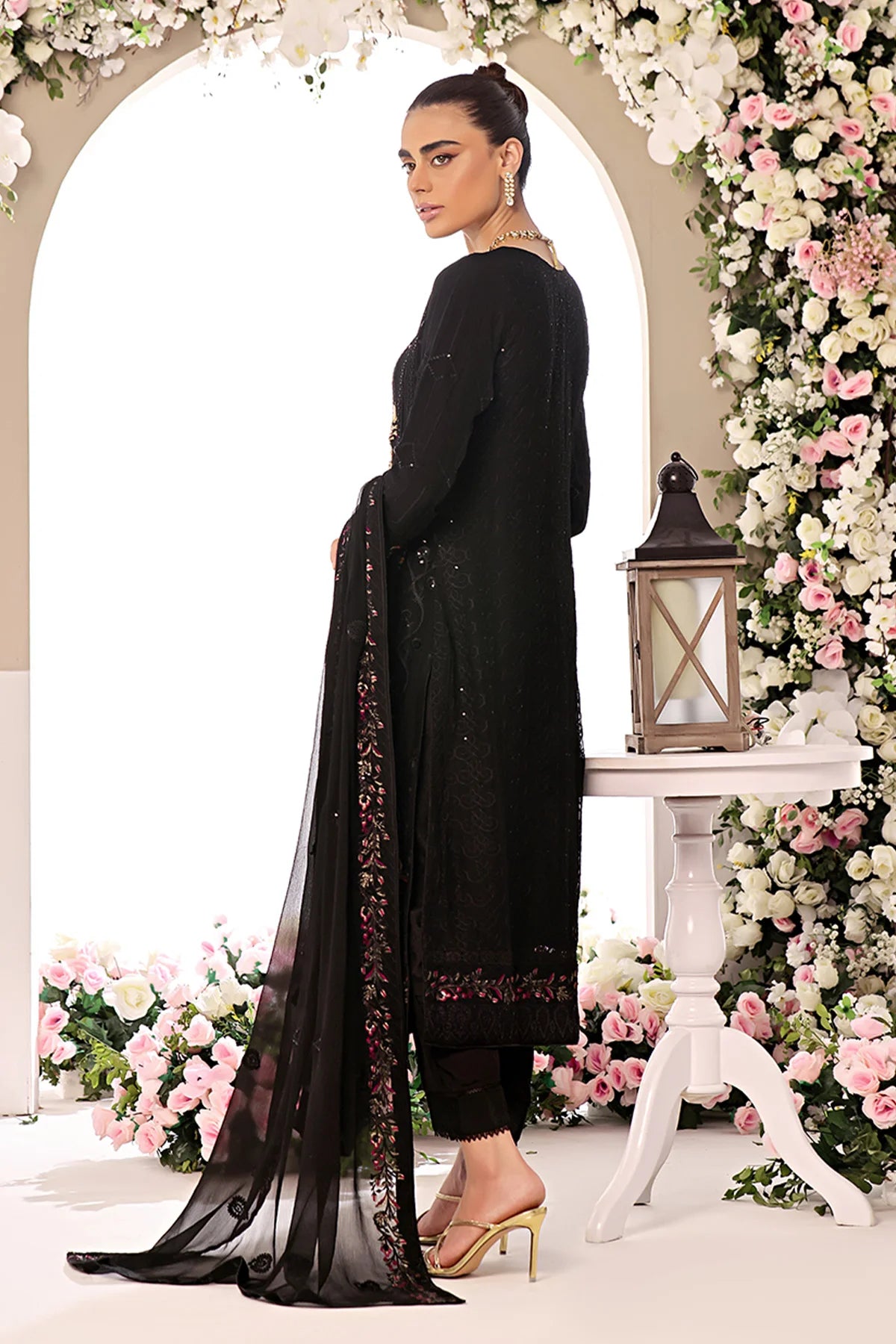 Asiyah-E-Bahar Black Embroidery Laced Suit