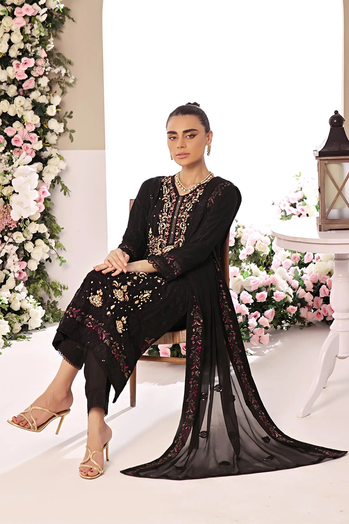 Asiyah-E-Bahar Black Embroidery Laced Suit