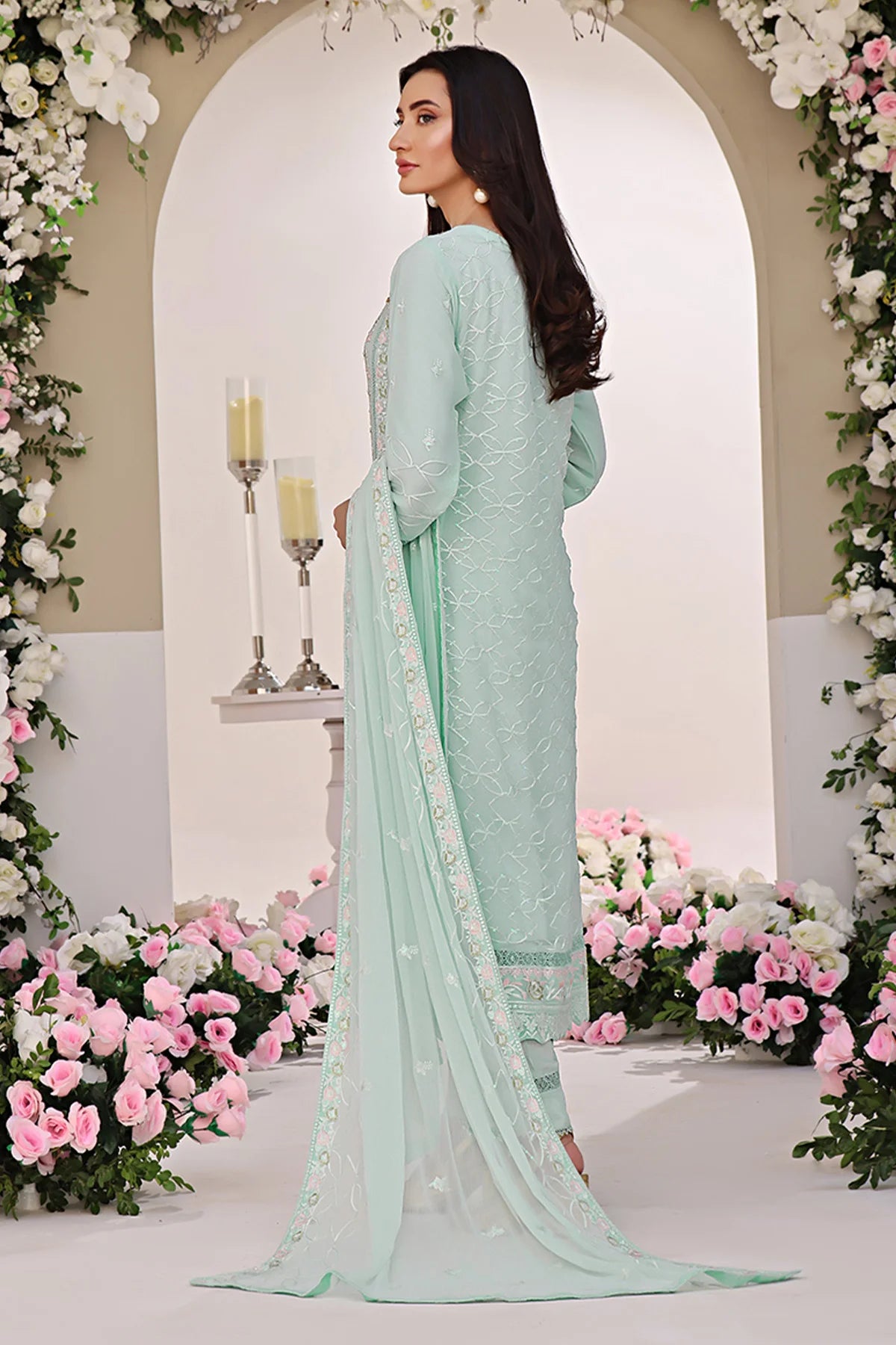 Asiyah-E-Bahar Mint Embroidery Laced Suit