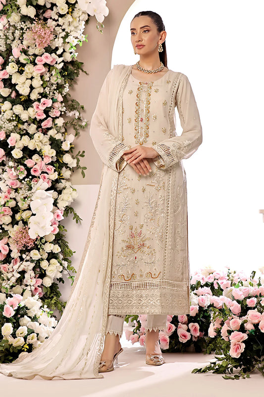 Asiyah-E-Bahar Light Gold Embroidery Laced Suit