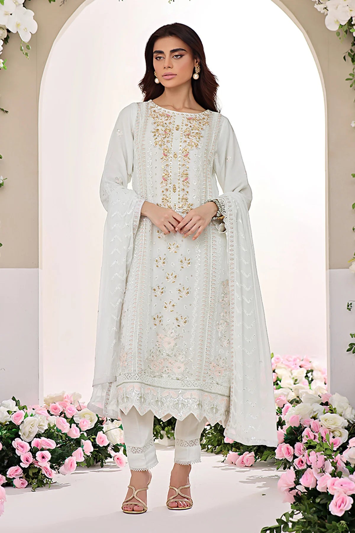 Asiyah-E-Bahar Light Mint Embroidery Laced Suit