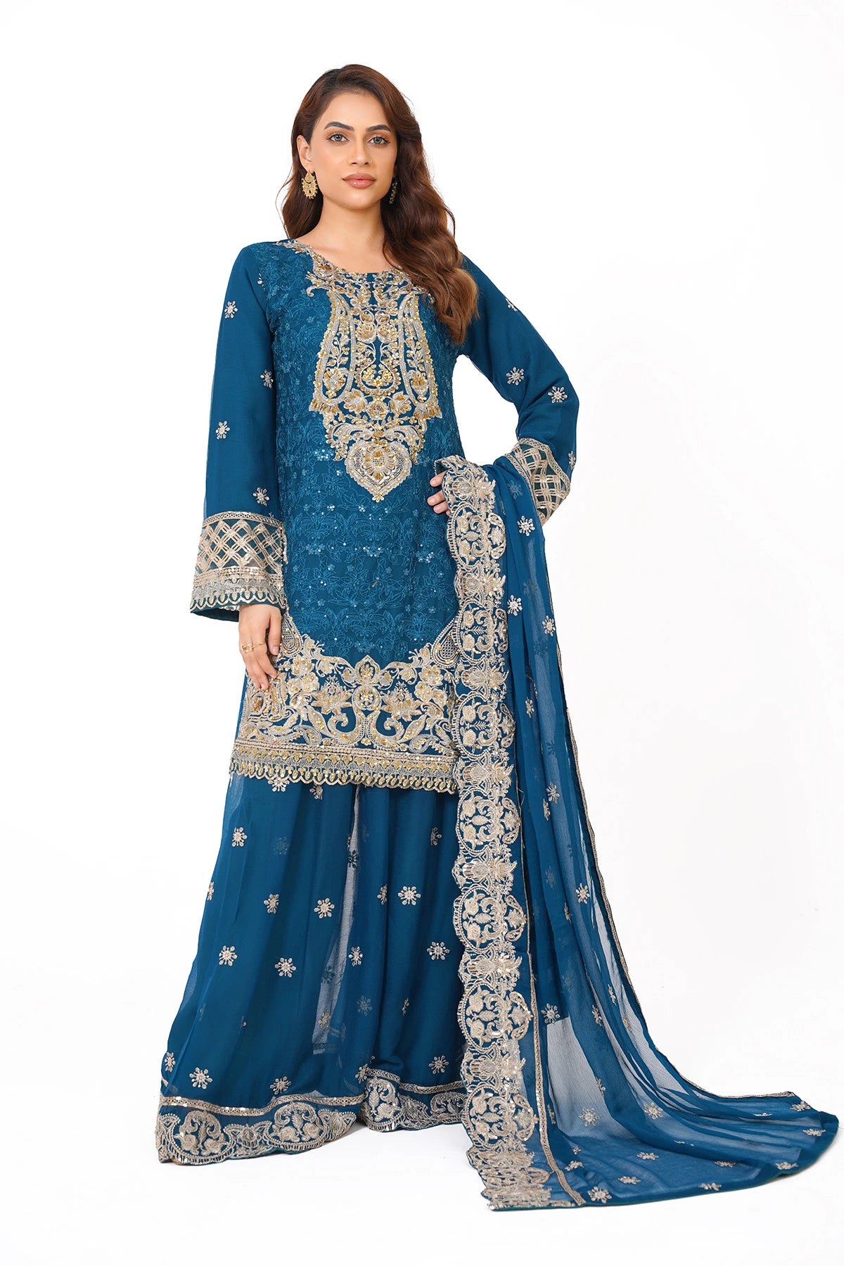 Light Blue Heavy Embroidered Kashif Collection