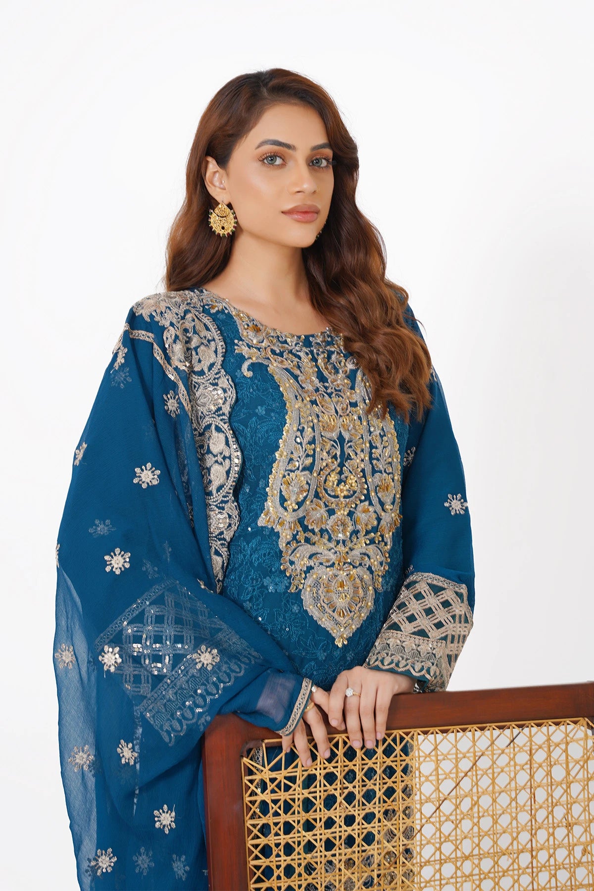 Light Blue Heavy Embroidered Kashif Collection