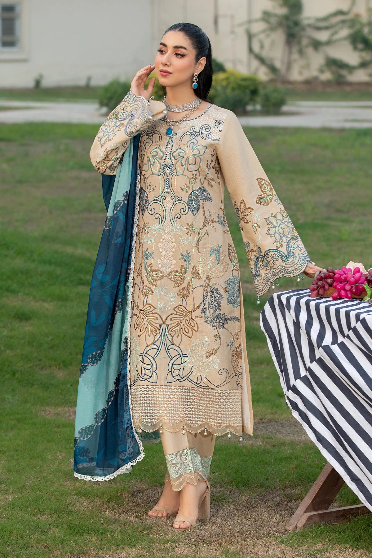 Prestine Blue Mehek Pearl Salwar Kameez