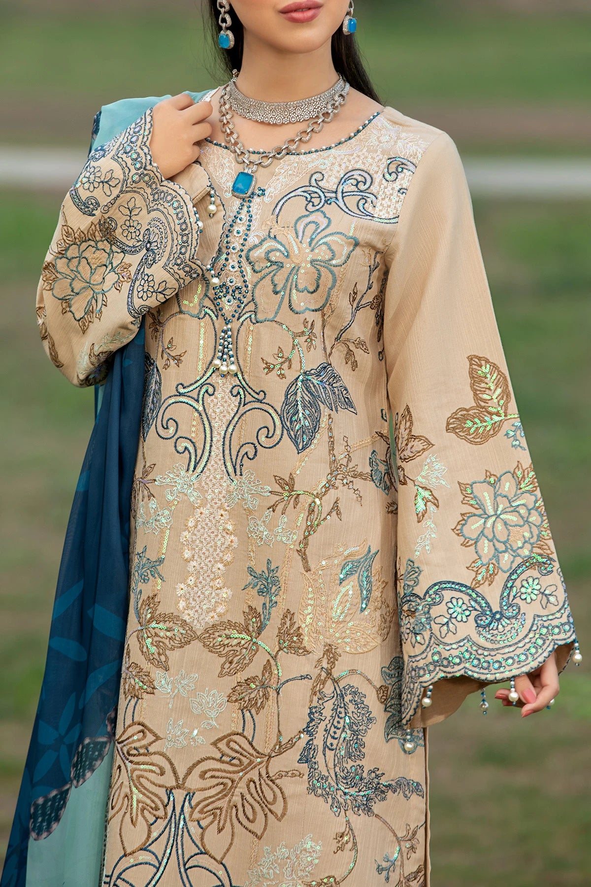 Prestine Blue Mehek Pearl Salwar Kameez