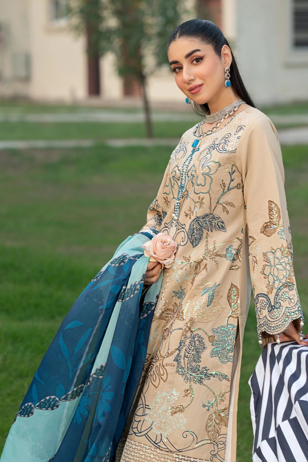 Prestine Blue Mehek Pearl Salwar Kameez