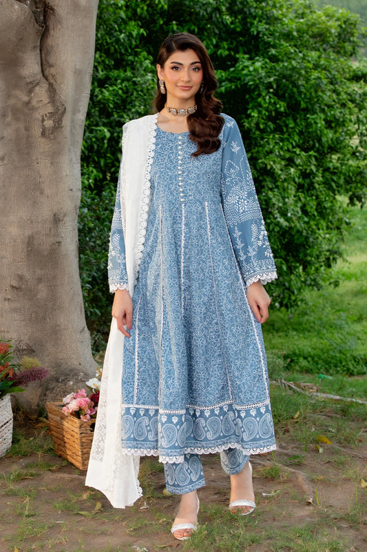 Sky Blue Mehek Frock Lacework Embroidered Suit