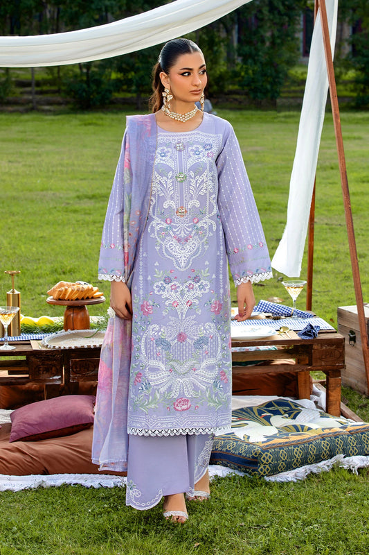 Lilac Mehek Lacework Embroidered Palazzo Kameez Suit