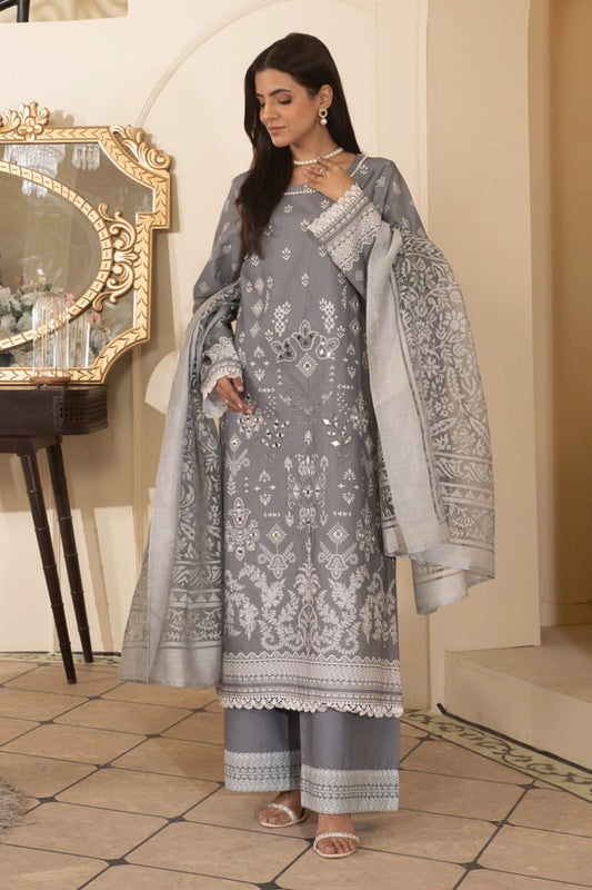 Cloud Grey Mehek Mirror Embroidered Palazzo Kameez Suit