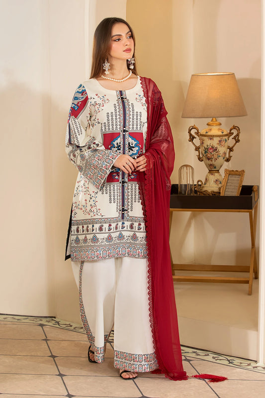 Moroccan White Mehek Mirrorwork Embroidered Palazzo Kameez Suit