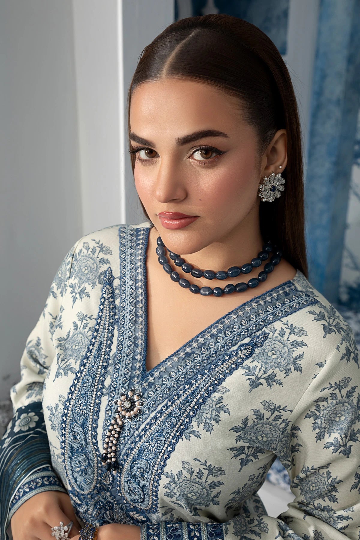 Misty Grey Mehek Embroidery Palazzo Suit