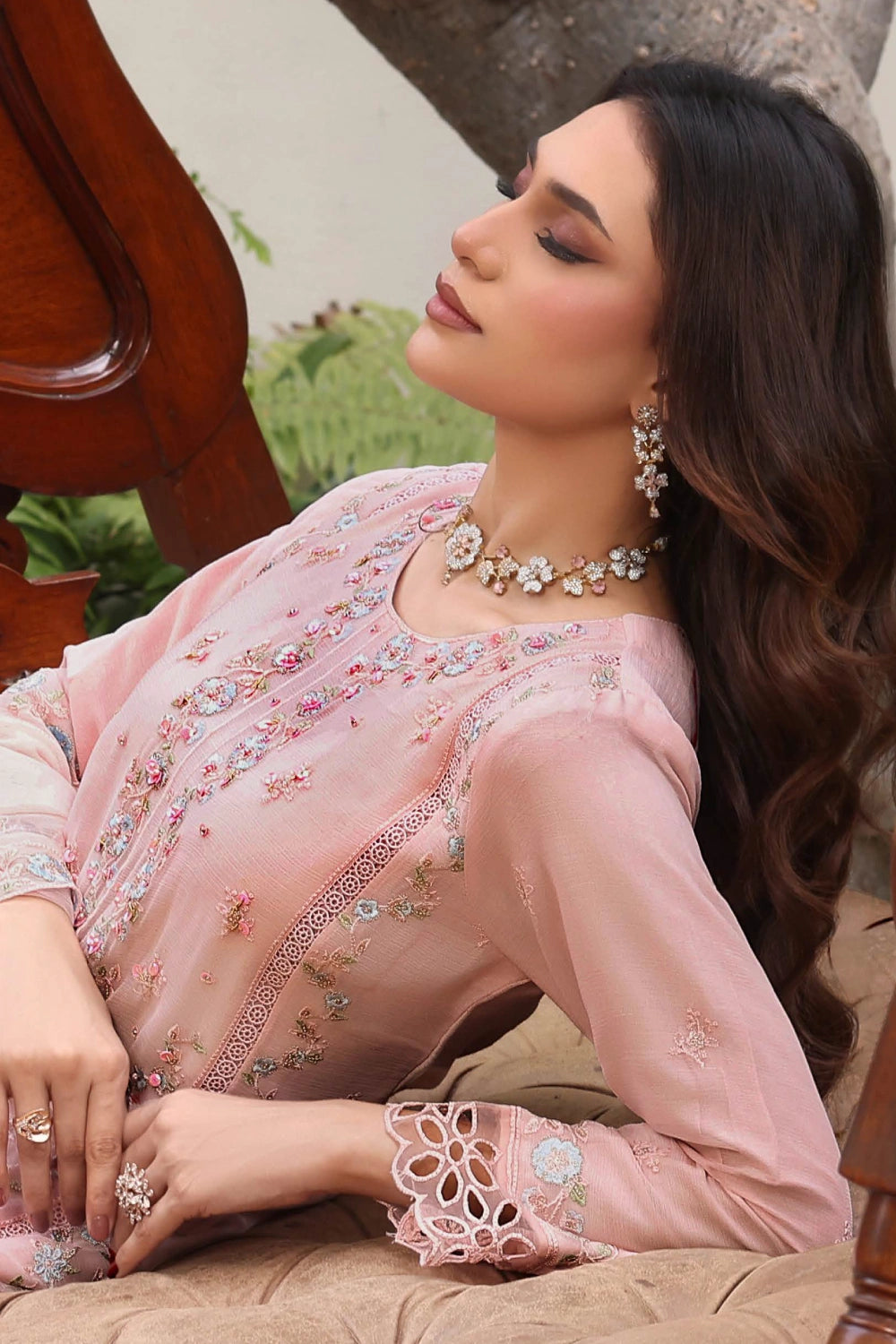 Blush Pink Embroidered Sharara Suit | Drape Edit '26 | Pakistani Party Wear – London