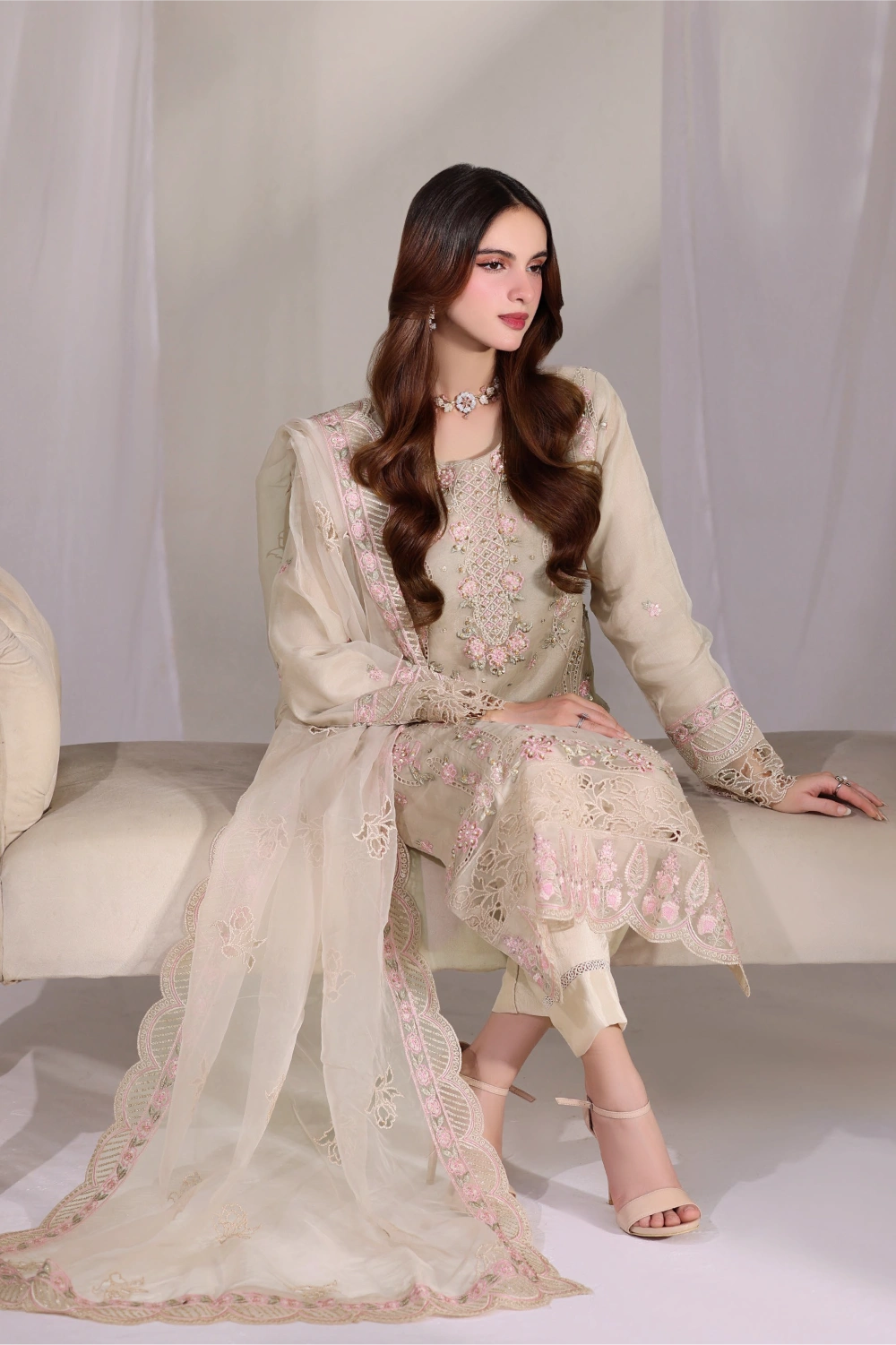 Ivory Embellished Organza Suit | Mahnur Collection | Doli London Bridal Wear