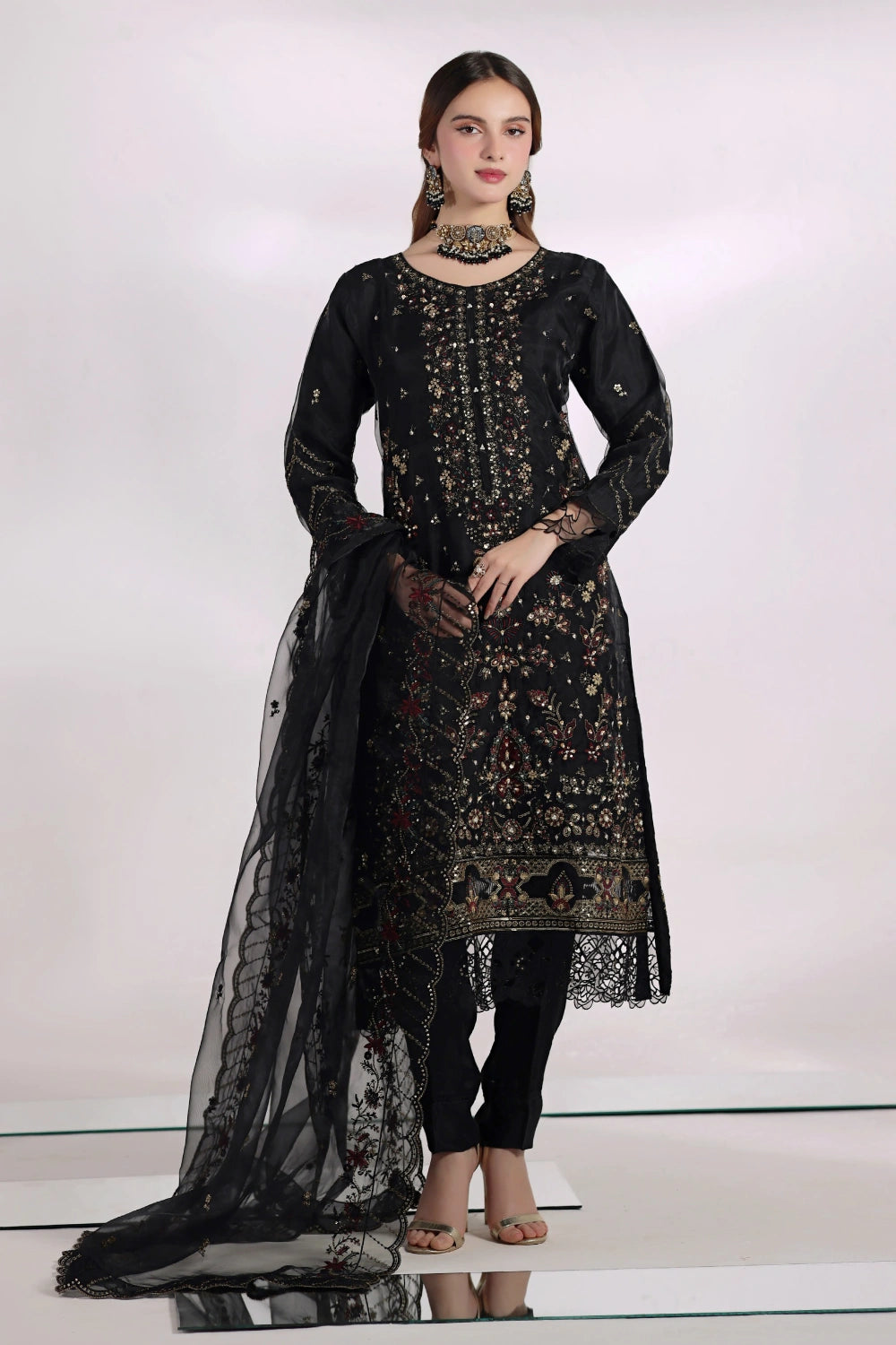 Black Embellished Organza Suit | Mahnur Collection | Doli London Bridal Wear