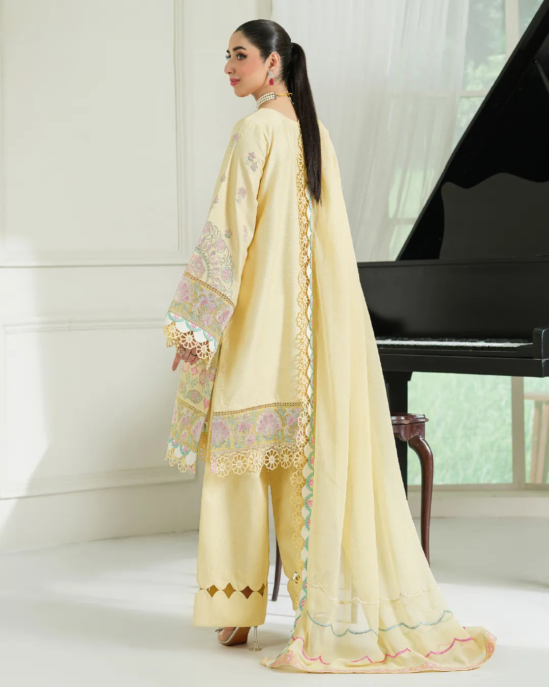 LIGHT YELLOW ALIZAH HEAVY EMBROIDERED DNZ NO-9