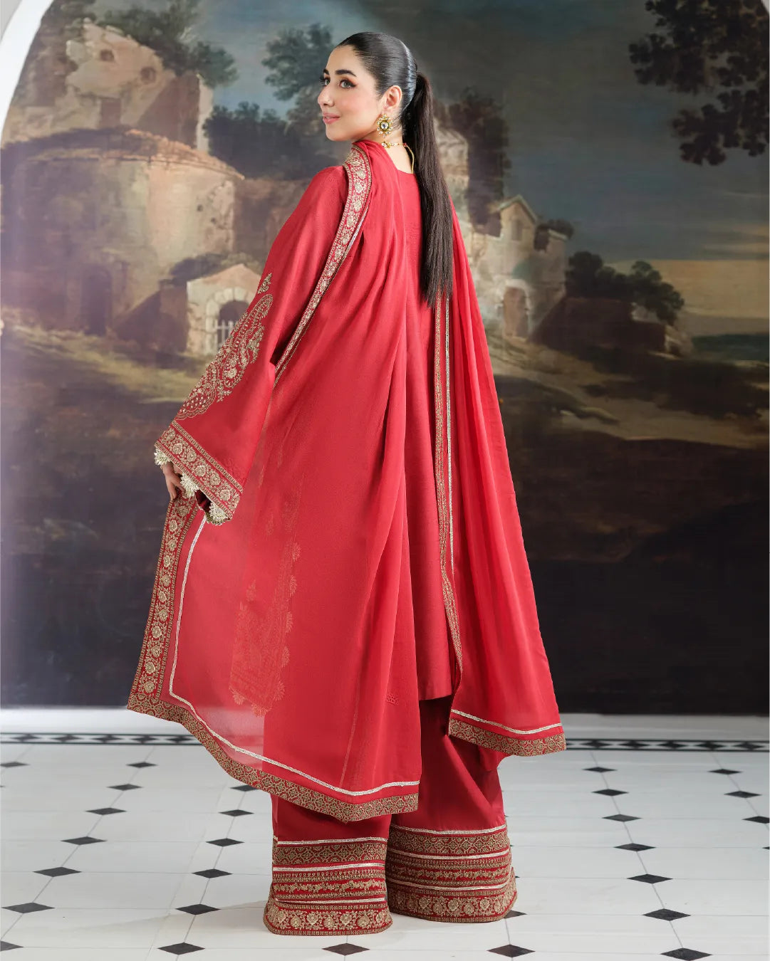 RED ALIZAH HEAVY EMBROIDERED DNZ NO-15