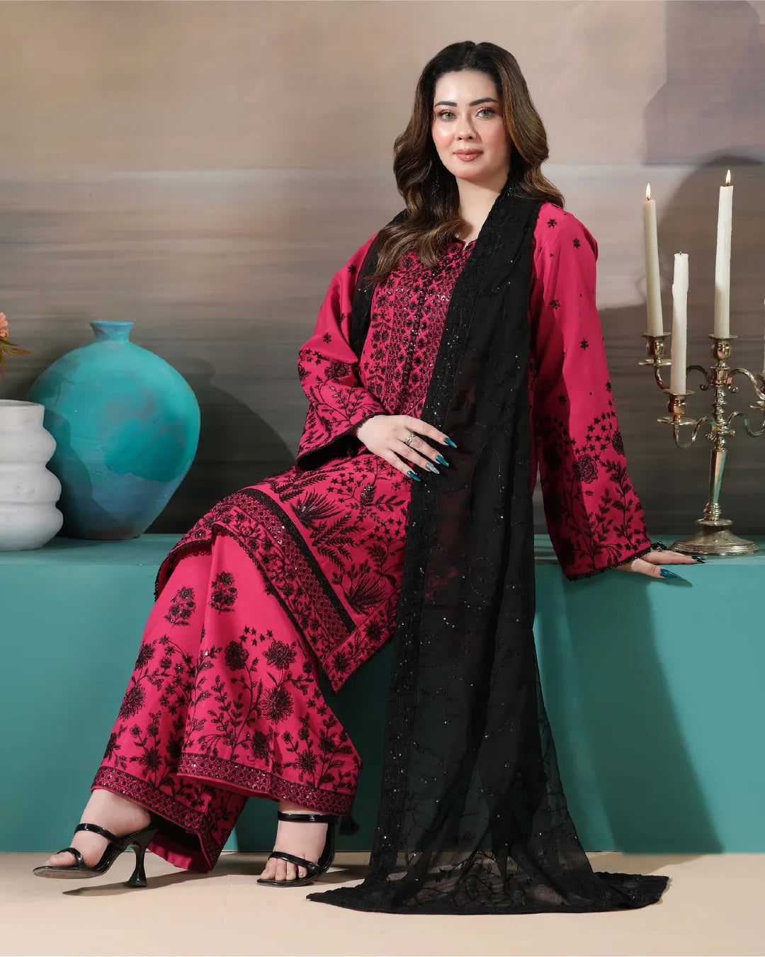 PINK ALIZAH HEAVY EMBROIDERED COLLECTIOND DNZ NO-29