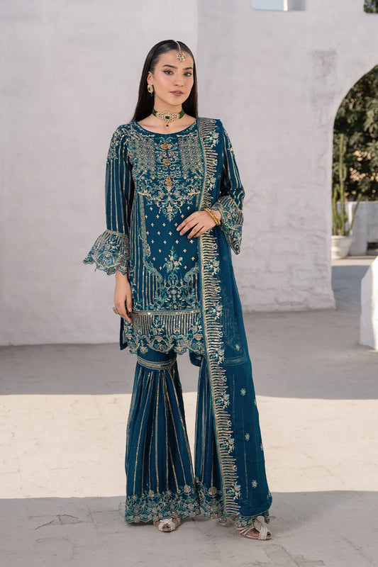 Vintage Teal Blue Safa Lace And Zari Embellished Suit-Design 06