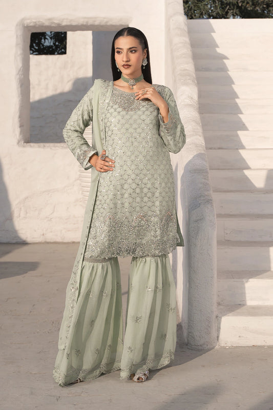 Pista Green Safa Mirror With Shimmering Sequin Work Sharara Suit-Design 4