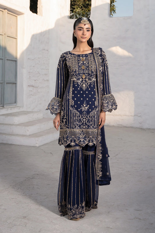 Vintage Navy Blue Safa Lace And Zari Embellished Suit-Design 06