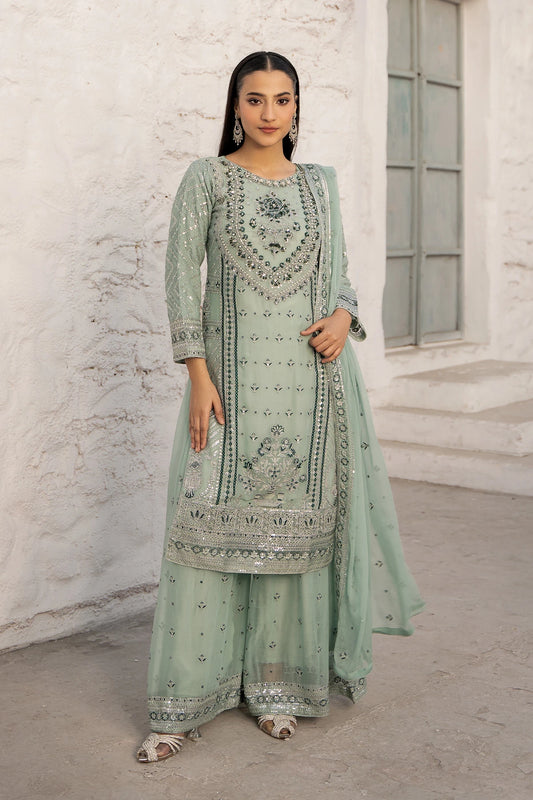 Festive Pista Green Safa Sharara with Silver Embellishments-Design 5