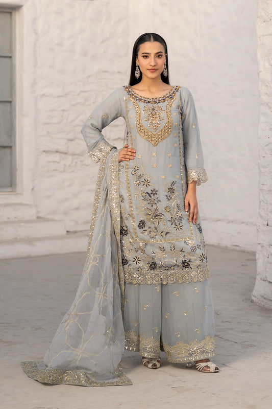 Regal Powder Blue Safa Embroidered Sharara Suit -Design 2