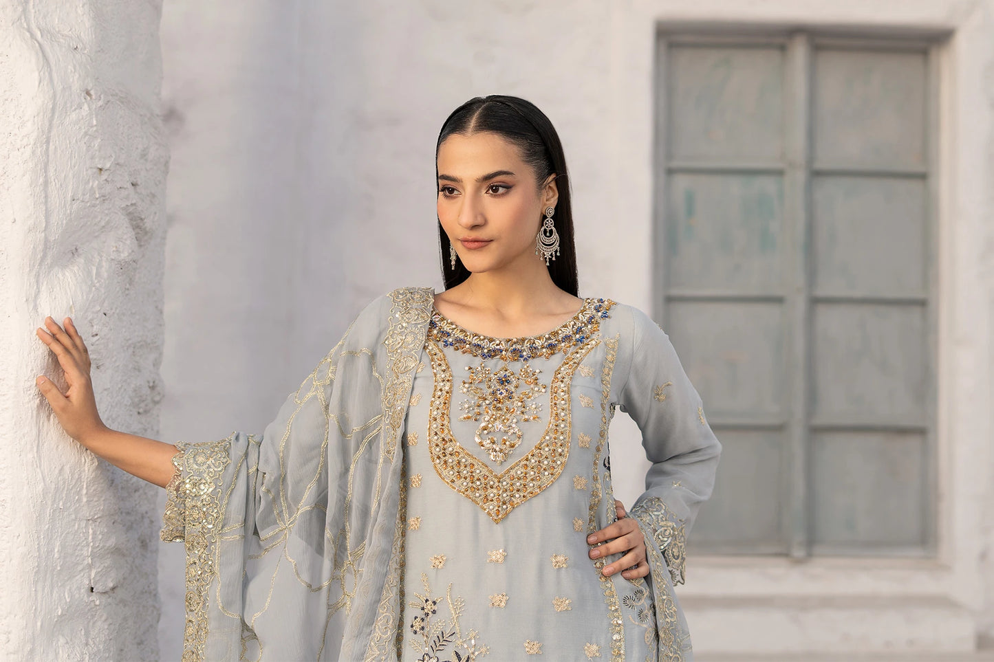 Regal Powder Blue Safa Embroidered Sharara Suit -Design 2