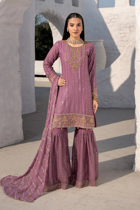 Dusty Pink Safa Threadwork And Sequin Sharara Suit -Design 3