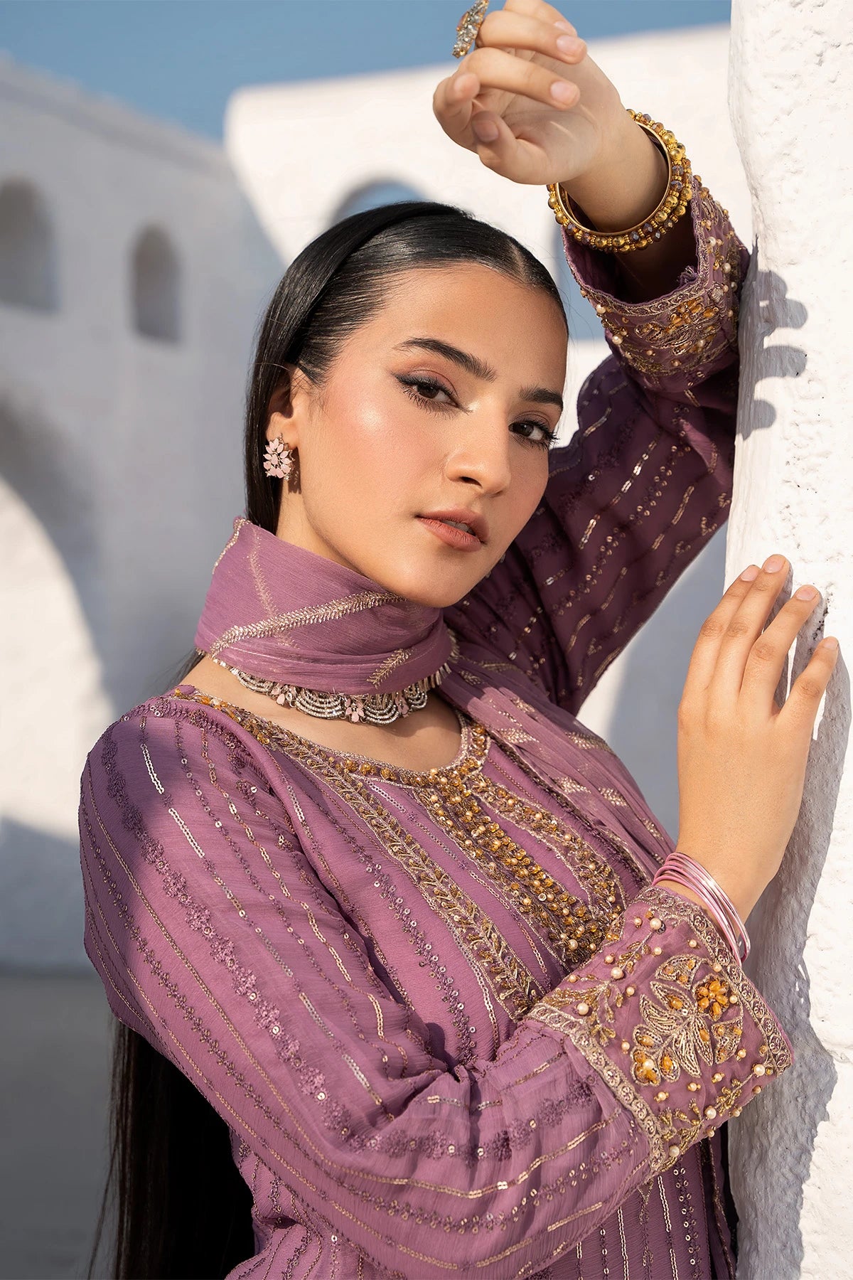 Dusty Pink Safa Threadwork And Sequin Sharara Suit -Design 3