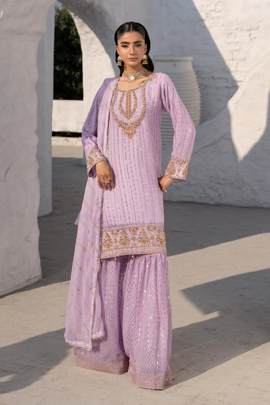 Lilac Safa Threadwork And Sequin Sharara Suit -Design 3