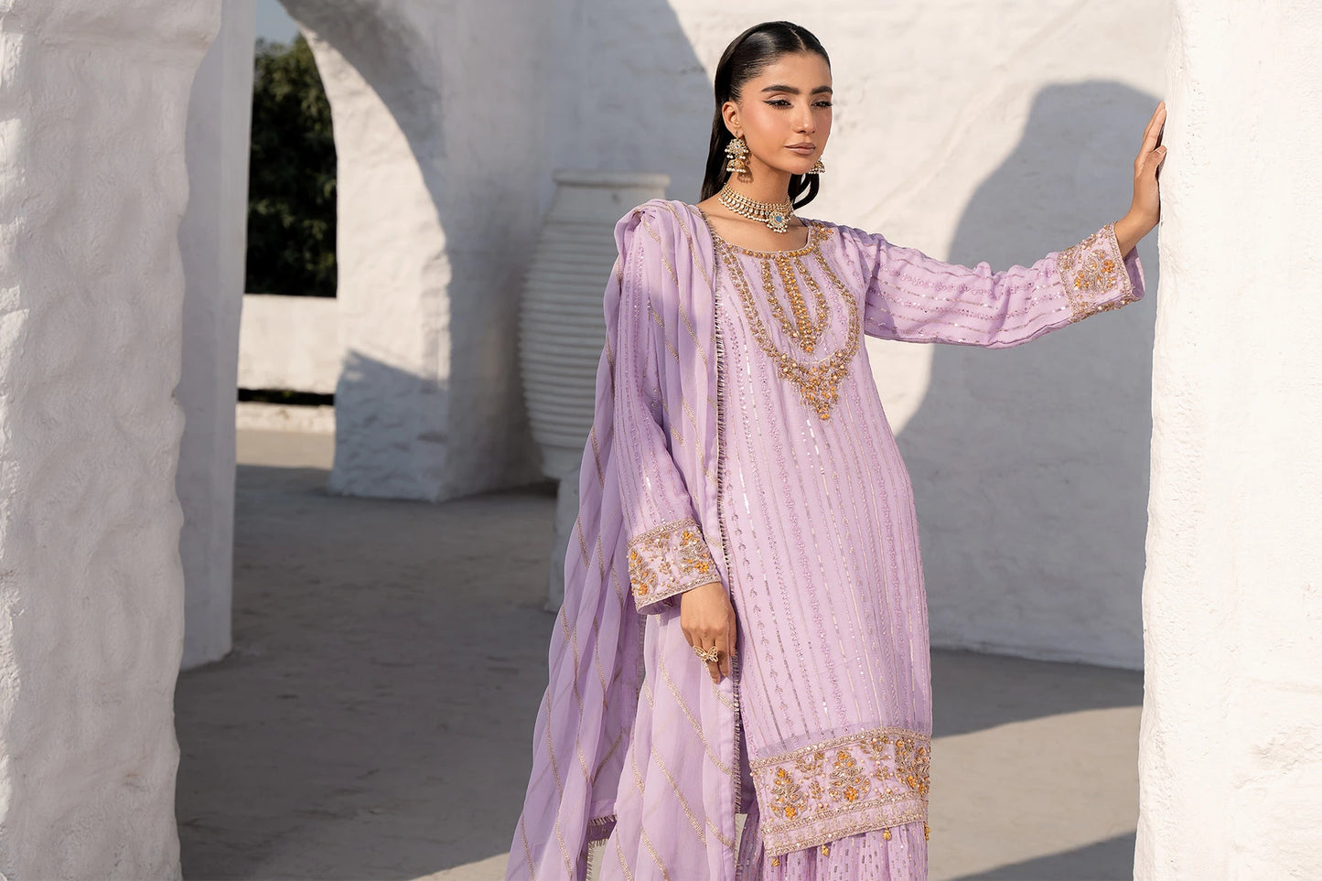 Lilac Safa Threadwork And Sequin Sharara Suit -Design 3