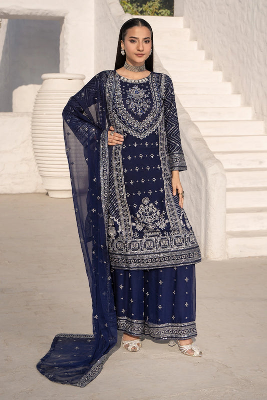 Festive Navy Blue Safa Sharara with Silver Embellishments-Design 5