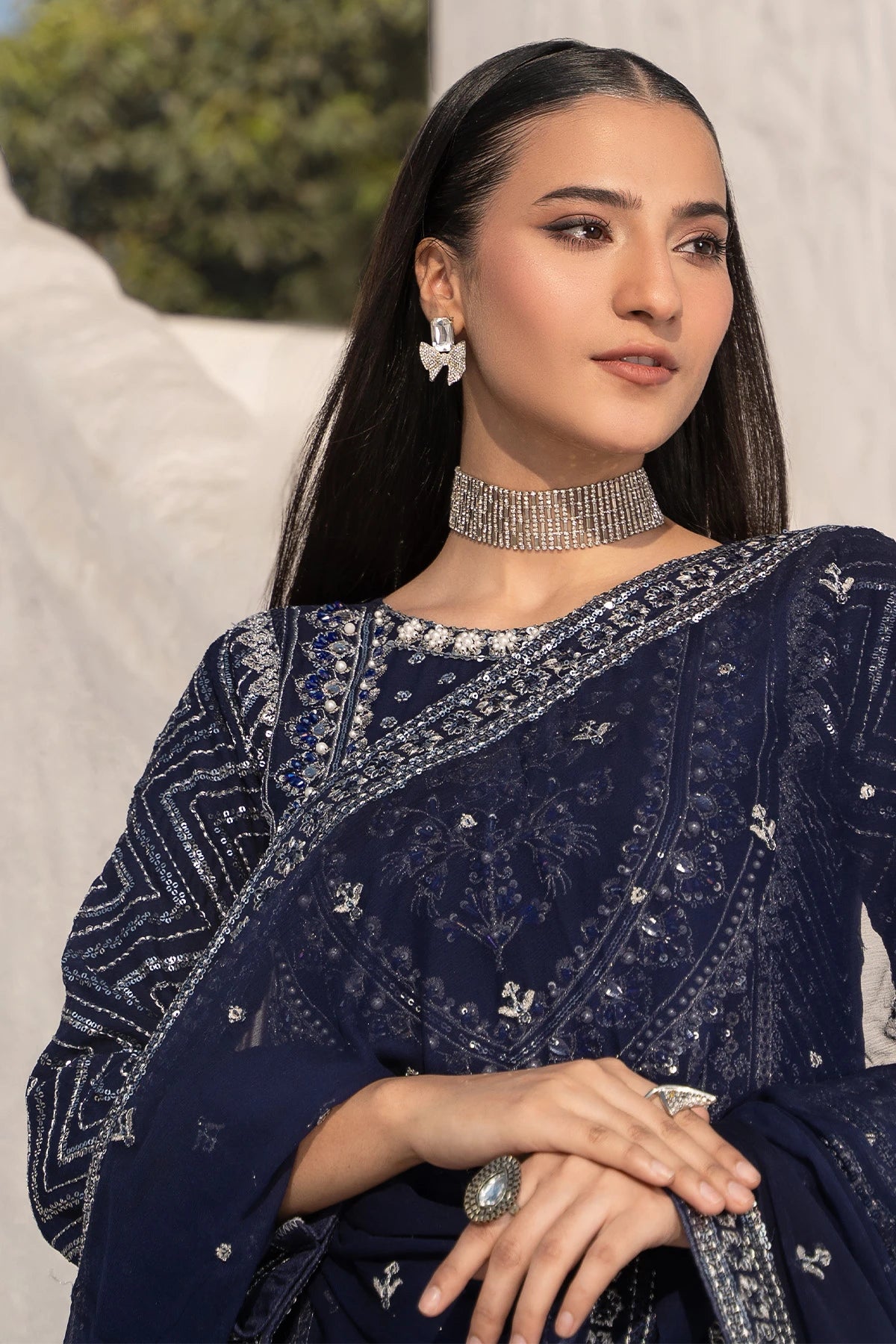 Regal Navy Blue Safa Embroidered Sharara Suit -Design 2