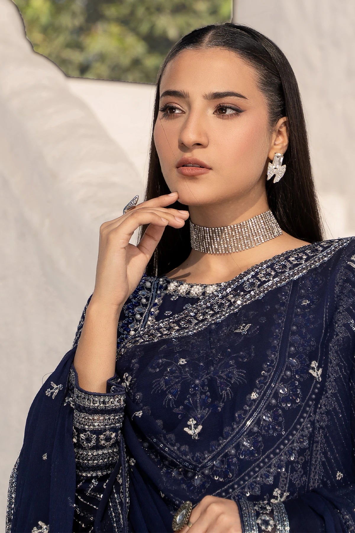 Regal Navy Blue Safa Embroidered Sharara Suit -Design 2