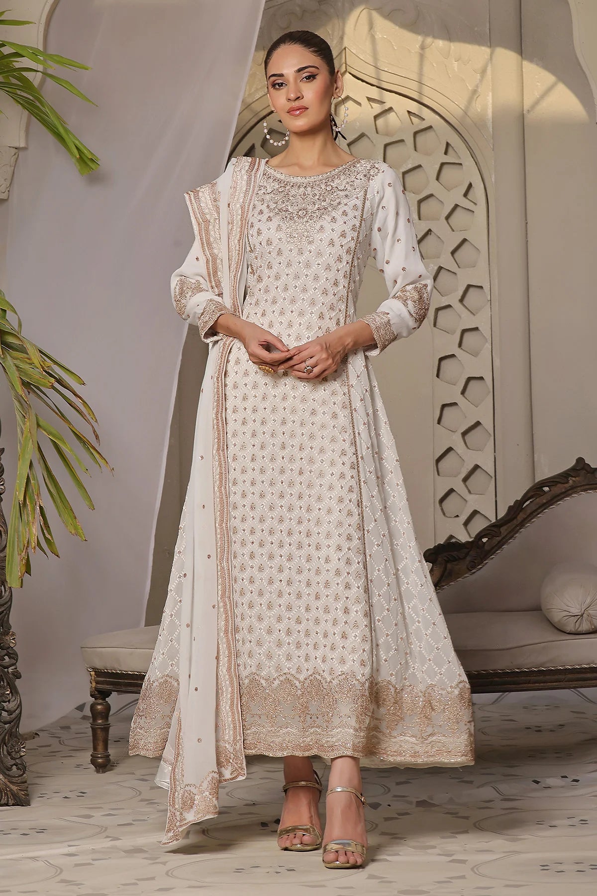 Haya Cream A-Line Anarkali Suit
