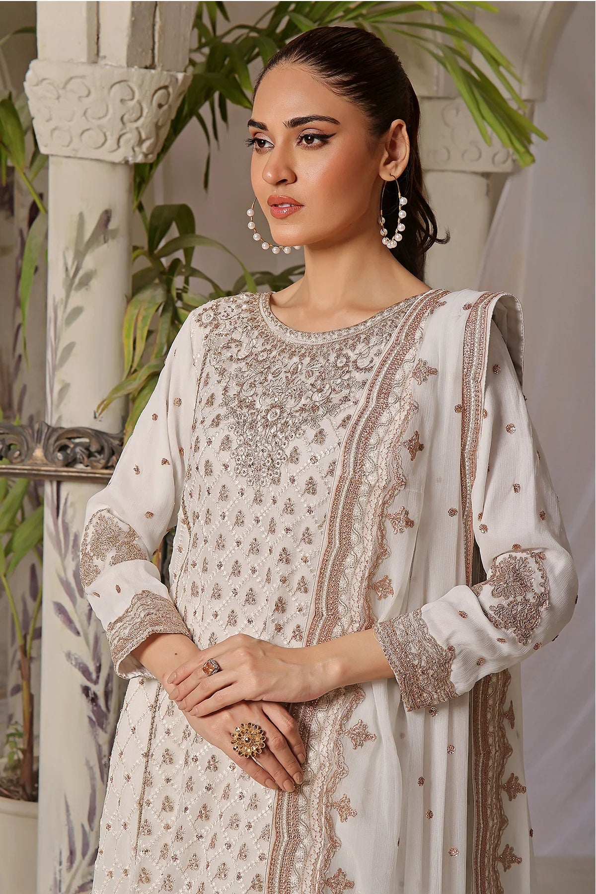 Haya Cream A-Line Anarkali Suit