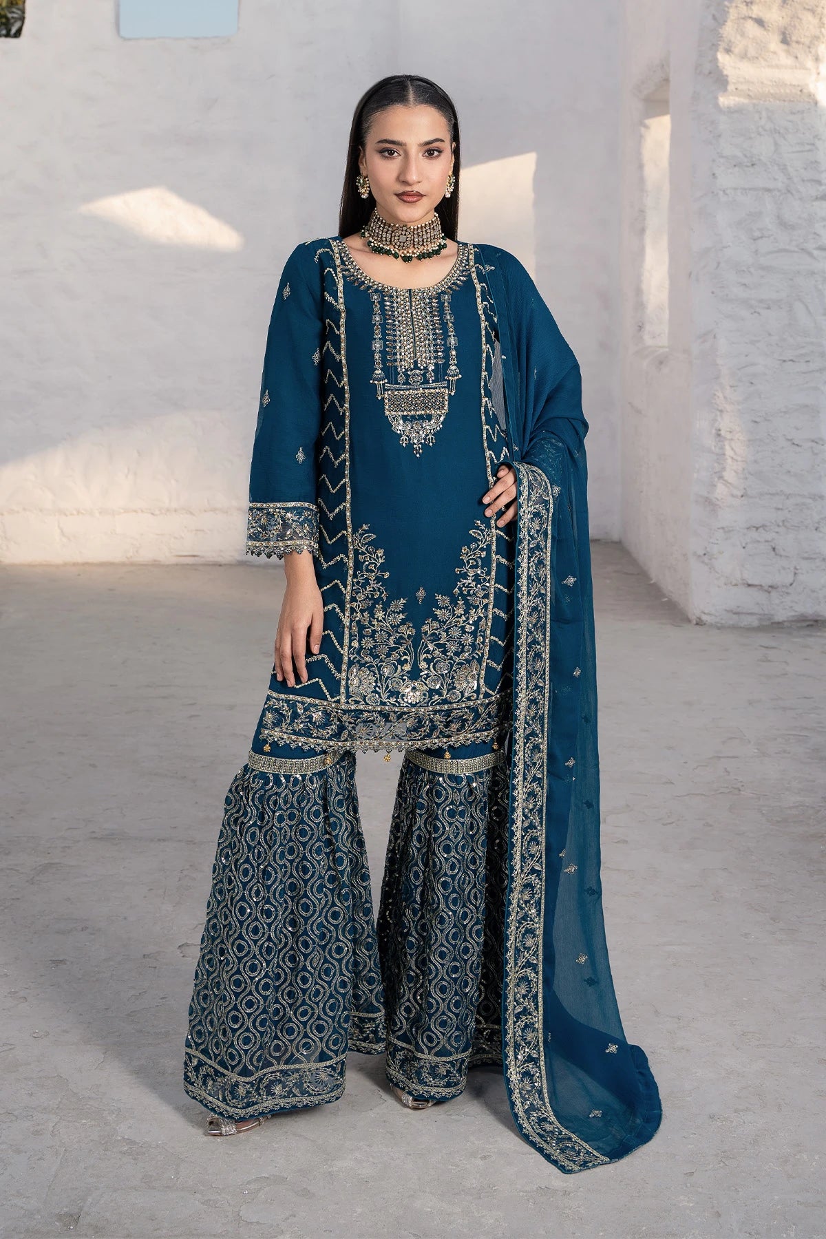 Elegant Embroidered Sharara Suit-Design 1