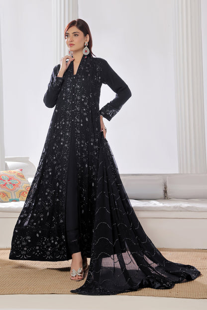 Alina Black Front Cut Chikankari Anarkali Suit